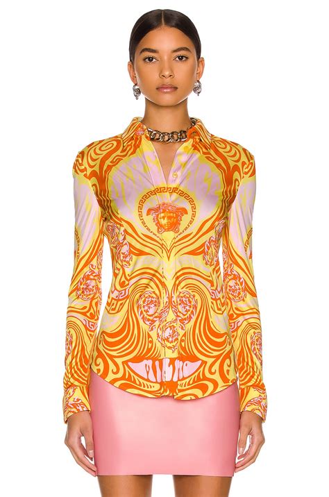 Versace Medusa Music All Over Shirt In Pineapple & Neon 